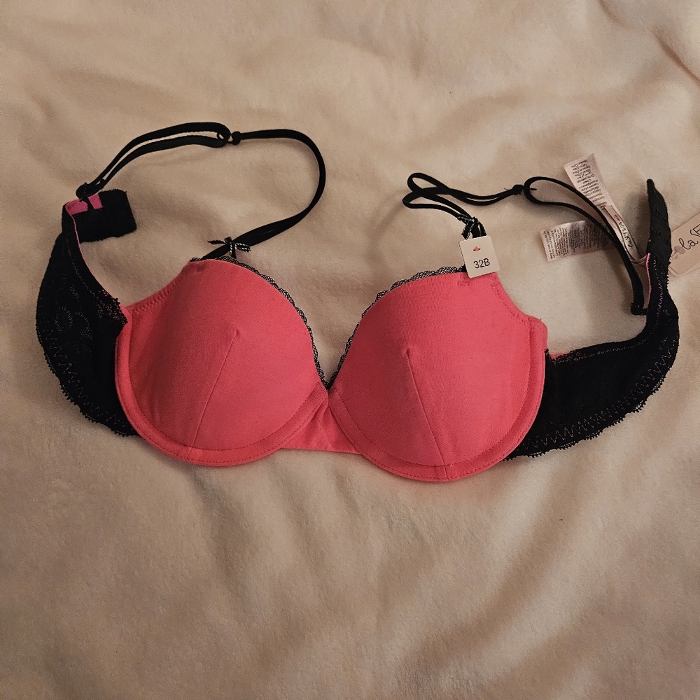 La Senza 32B pink and black lace bra